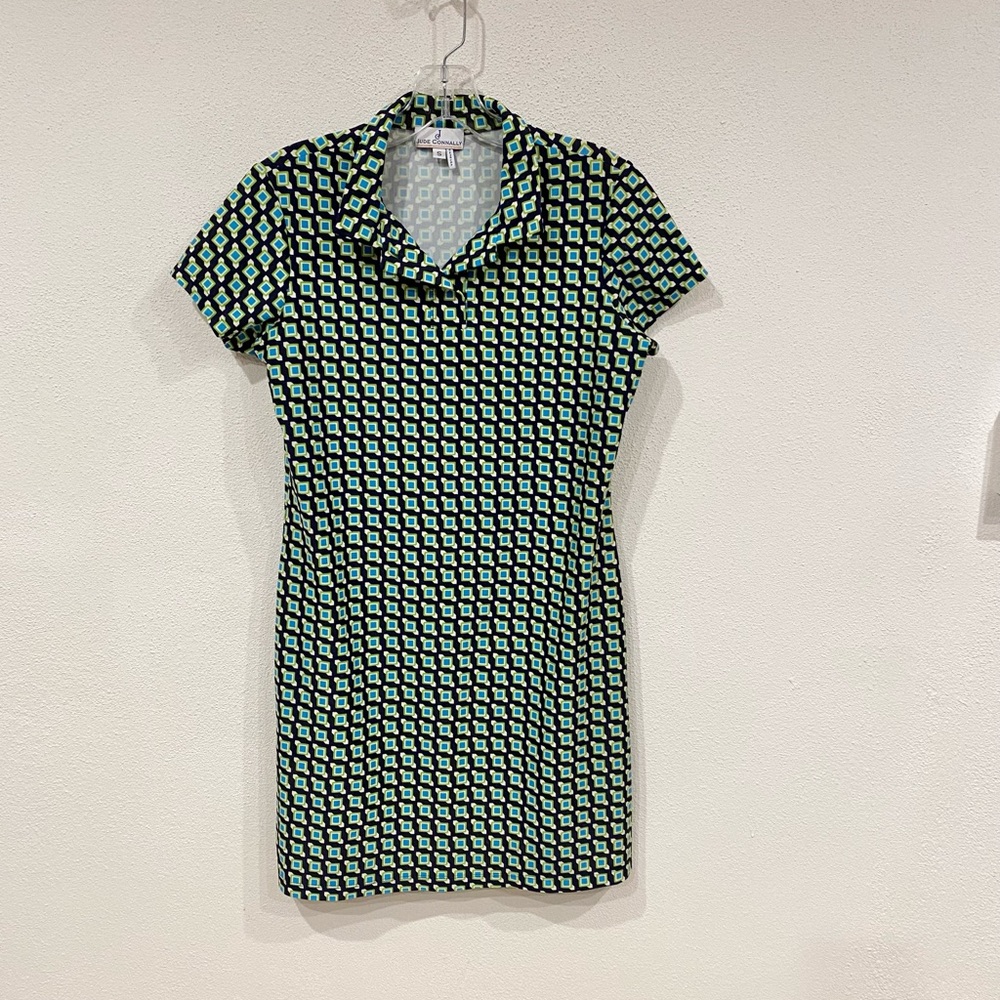 Jude Connally Geometric Collared Dress Size Small EUC black blue green